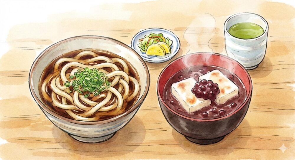 伊勢うどんとぜんざい